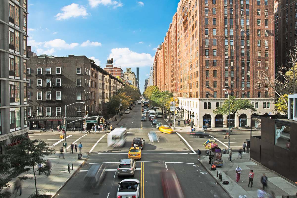 new york vehicle passing through roadway building